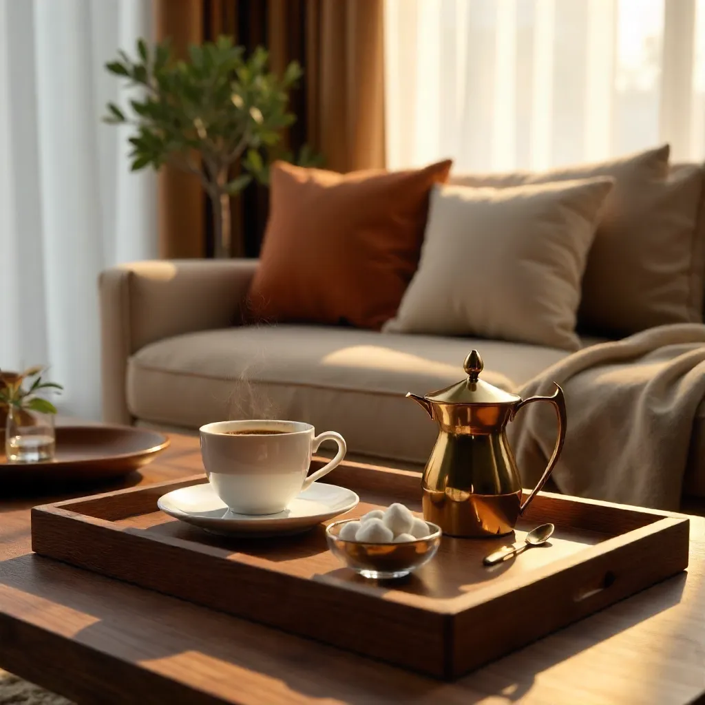 Warm Turkish Coffee on a Wooden Tray in Ankara Home