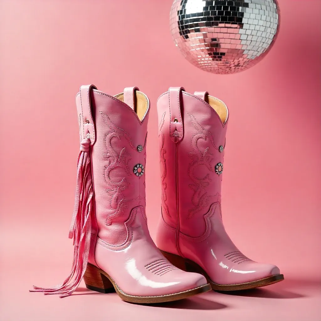 Pastel Pink Fringe Boots and Disco Ball