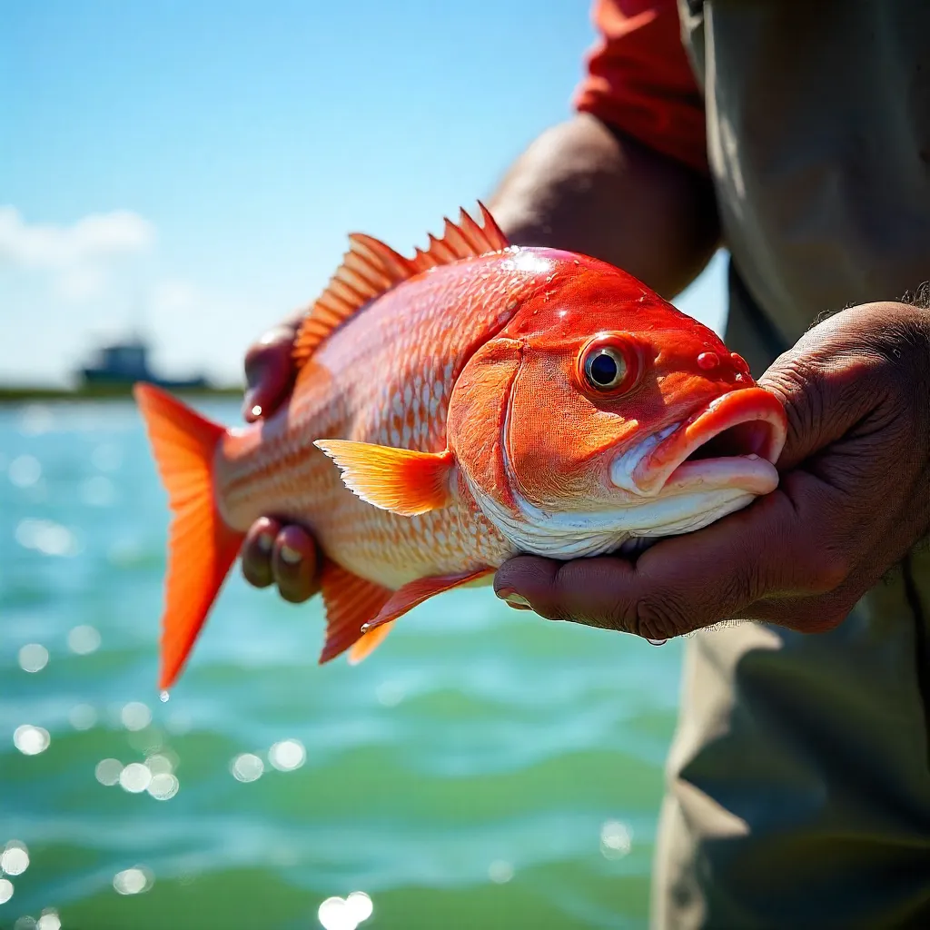Close-Up of a Red Drum Lifted Over Water