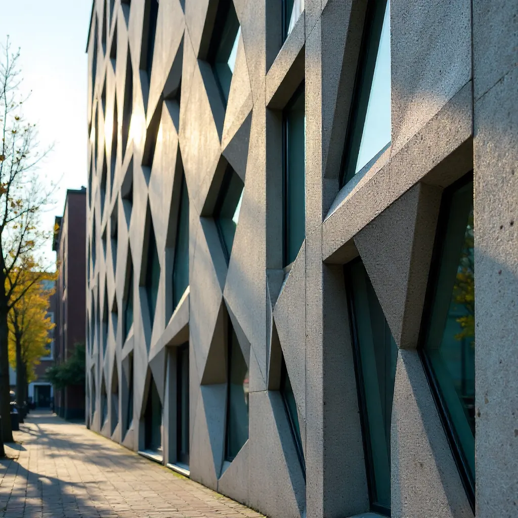 Close-Up of Utrecht Modern Facade with Geometric Pattern