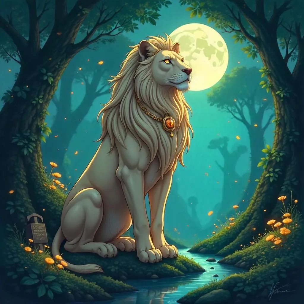 Sphinx in an Enchanted Anime Grove