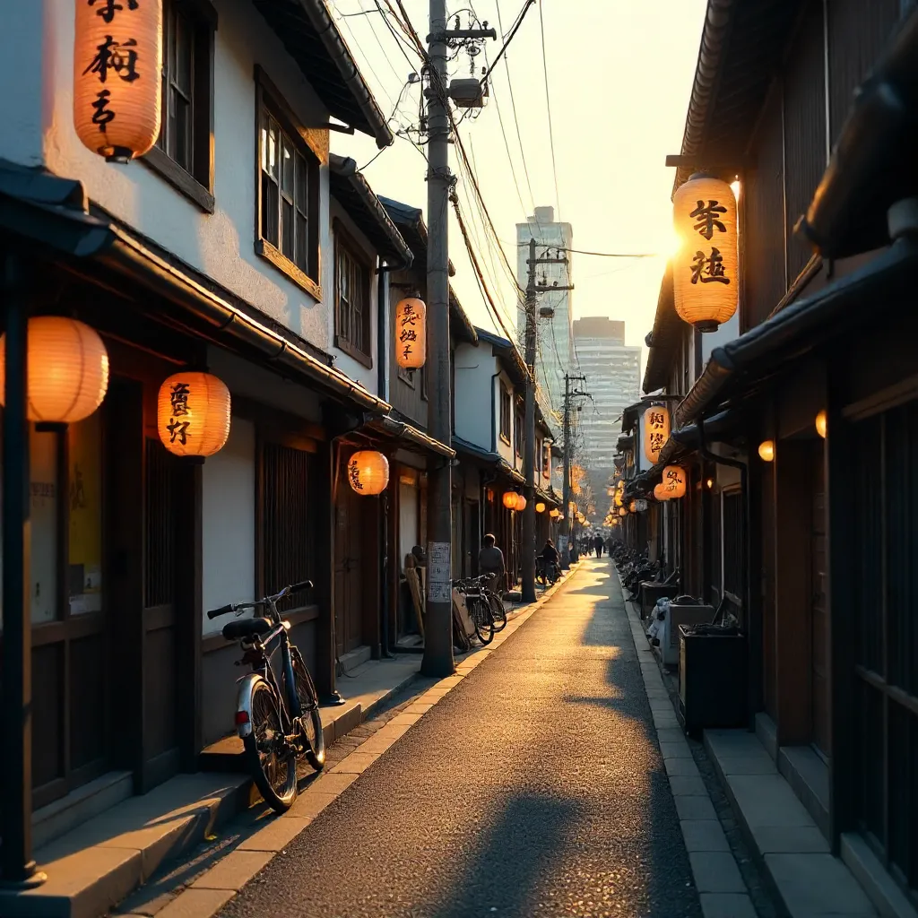 Kyoto Street: Traditional Machiya Facades Meet Modern Urban