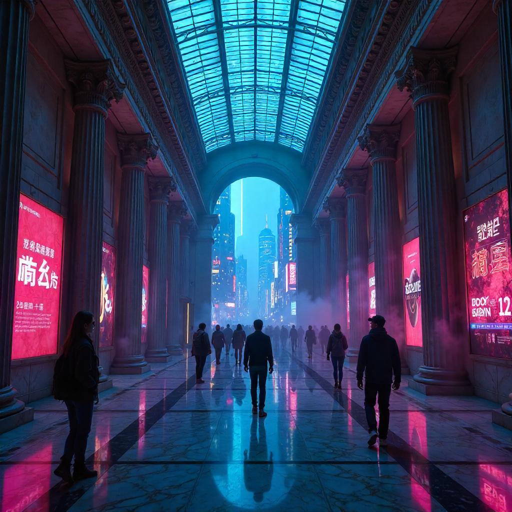 Neon Cyberpunk City Immersive Diorama in Museum