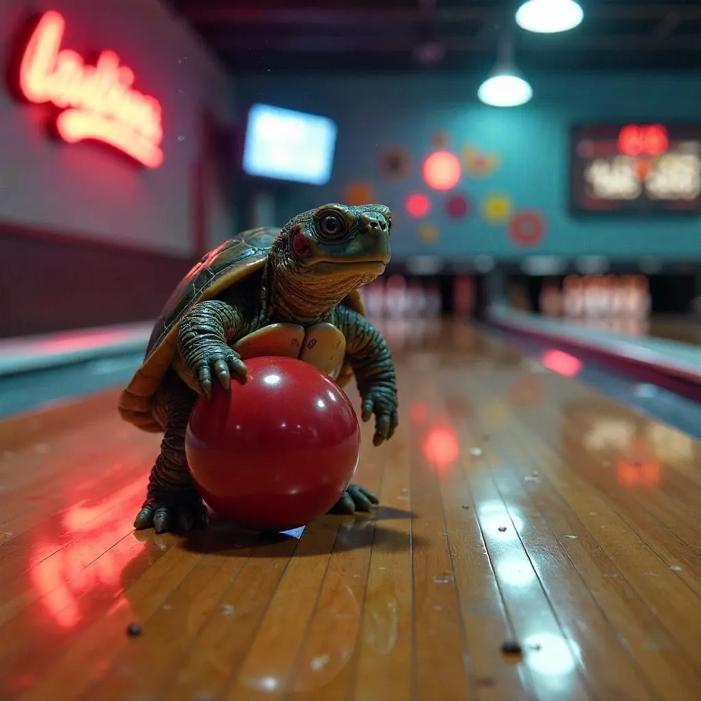 Photorealistic Turtle at the Bowling Alley