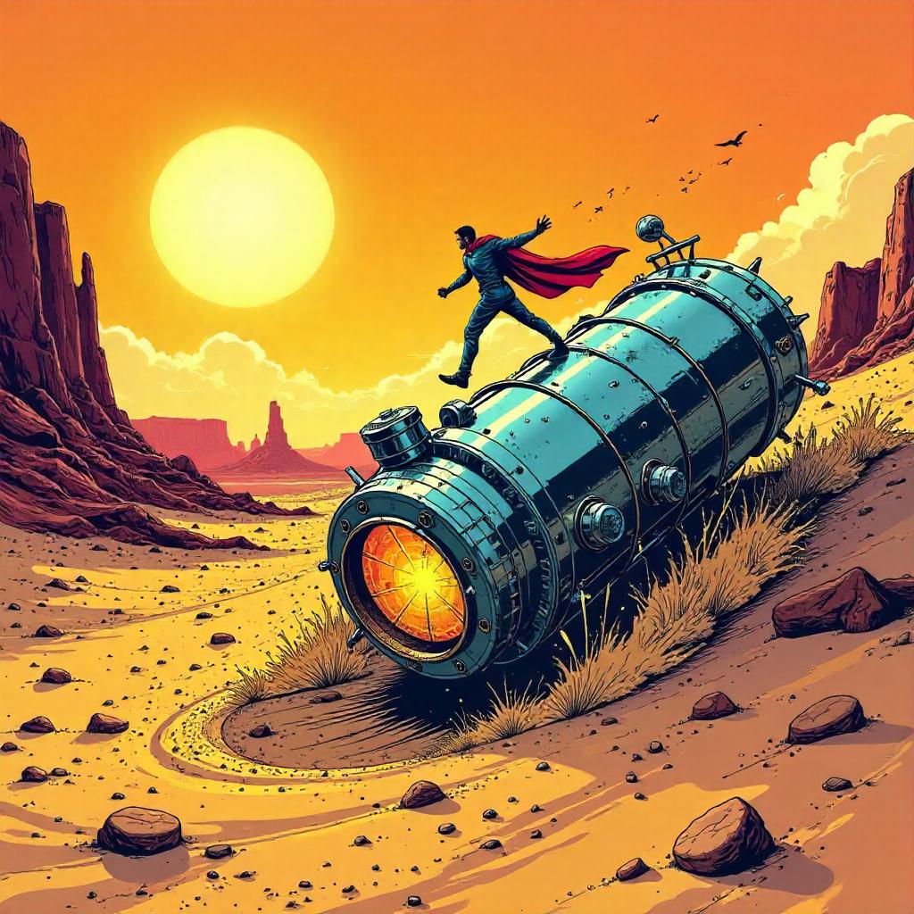 Desert Time Machine in Bold Comic Book Style