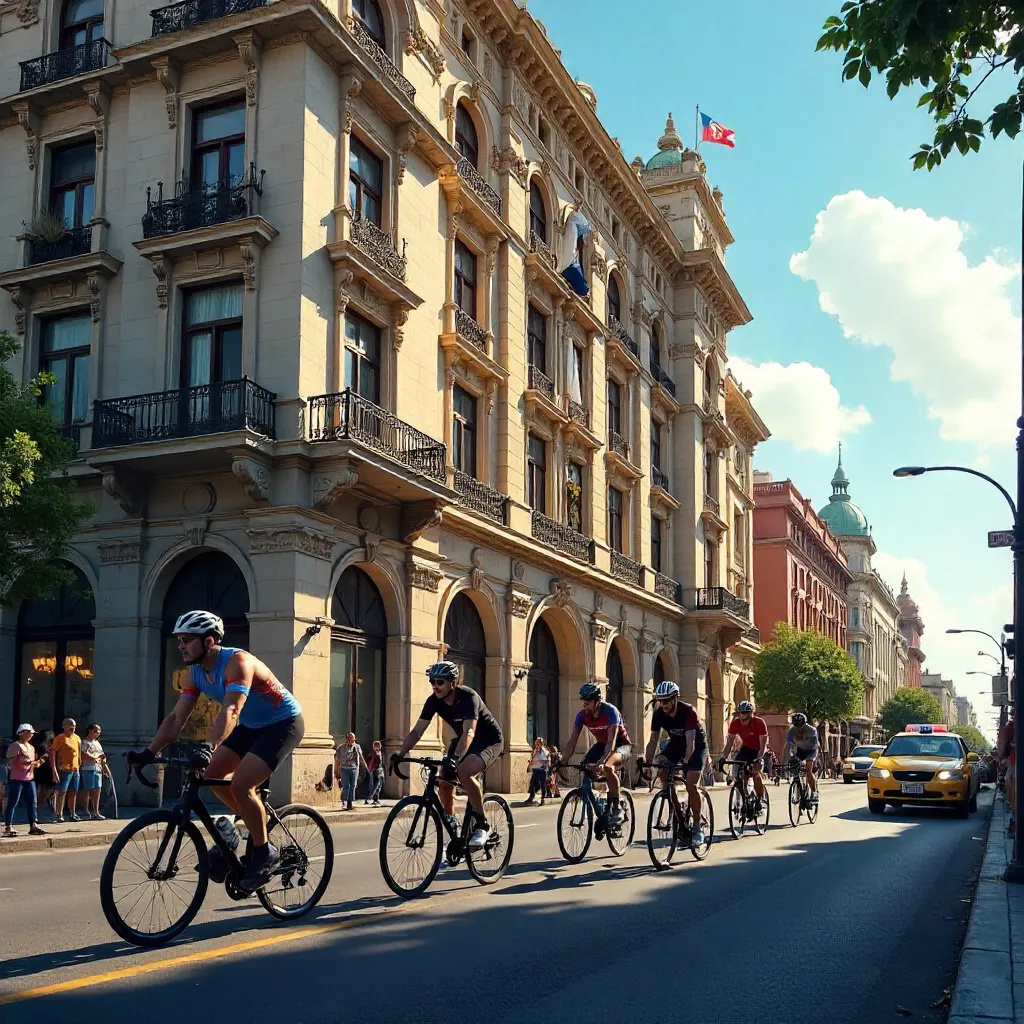 Cyclists Riding Past Hotel Imperial in CDMX