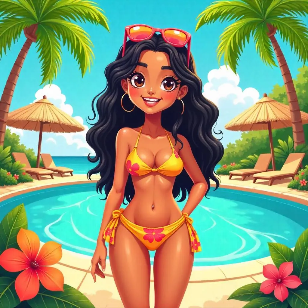 Cheerful Latina Girl at a Sunny Resort