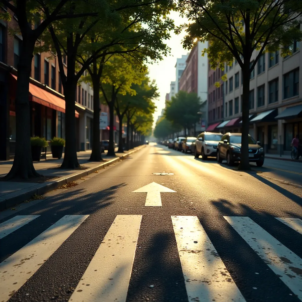 Arrow Crosswalk with Tree Shadows in the City