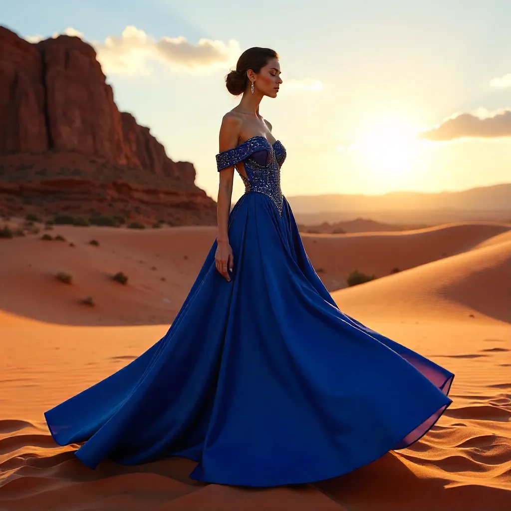 Blue Gown Elegance in Desert Drama