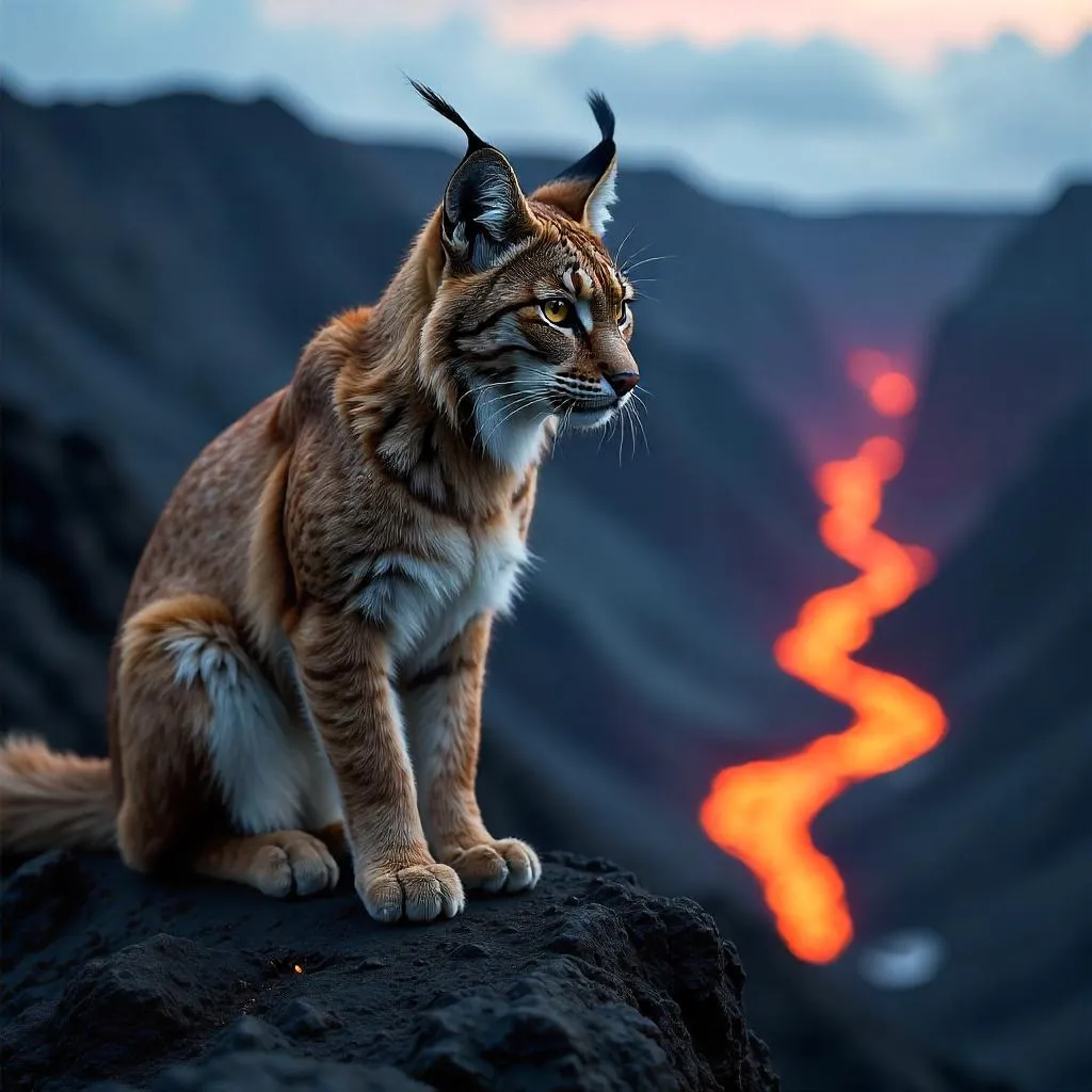 Photoreal Lynx in a Volcanic Crater