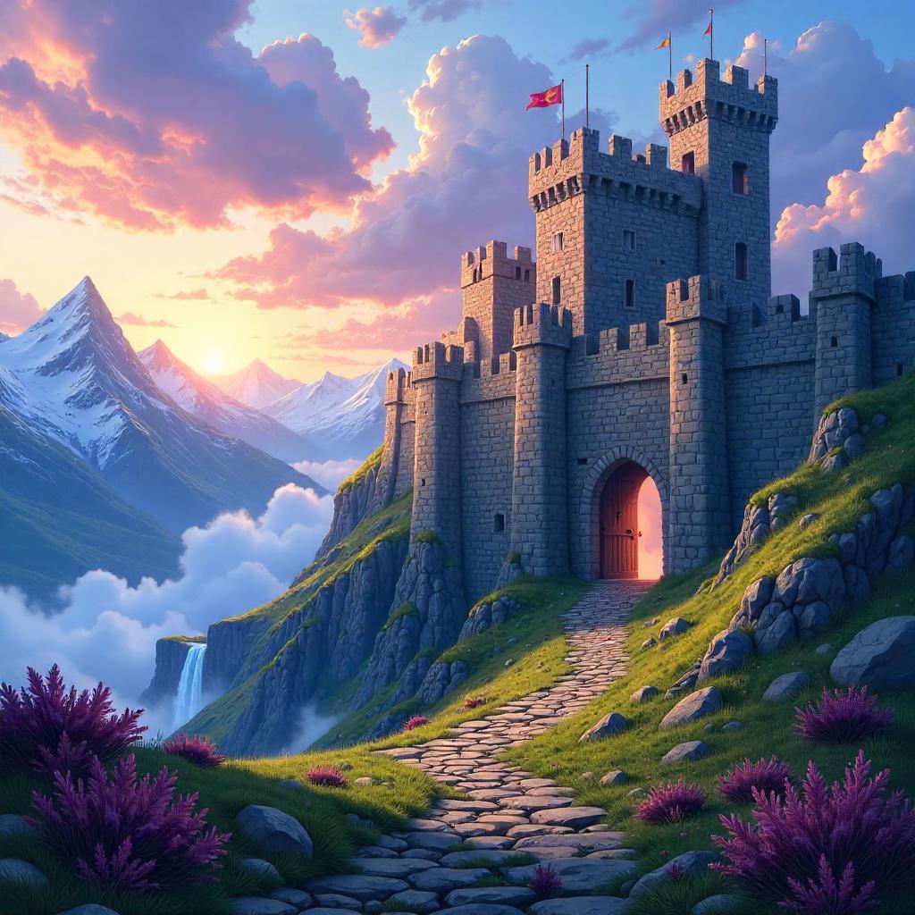 Wind-Worn Highlands Fortress in Anime Style