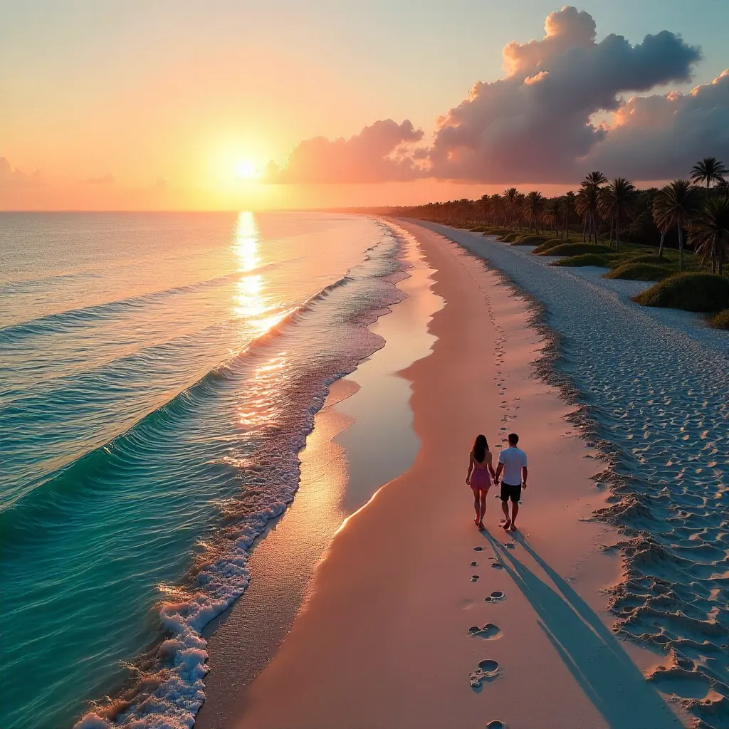 Aerial Sunset Beach Walk