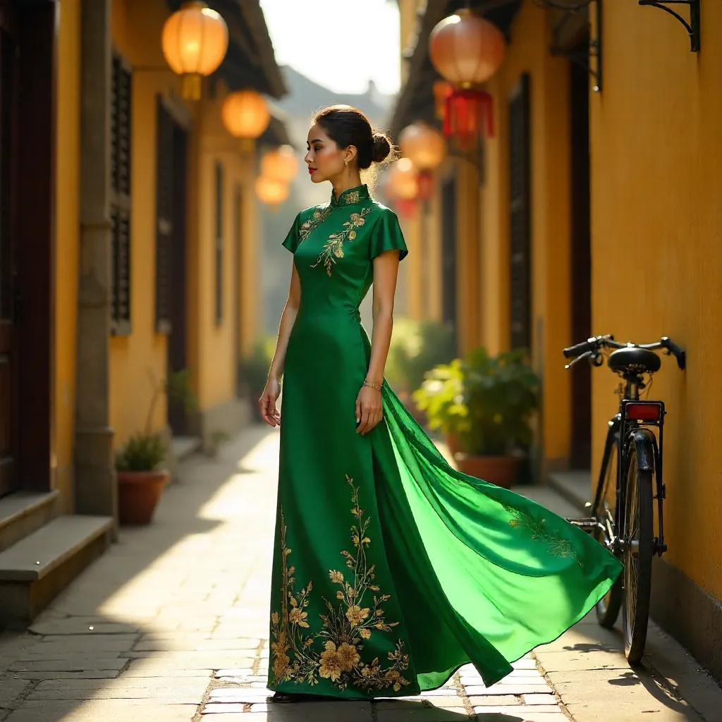 Elegant Ao Dai in Sunlit Hội An Alley