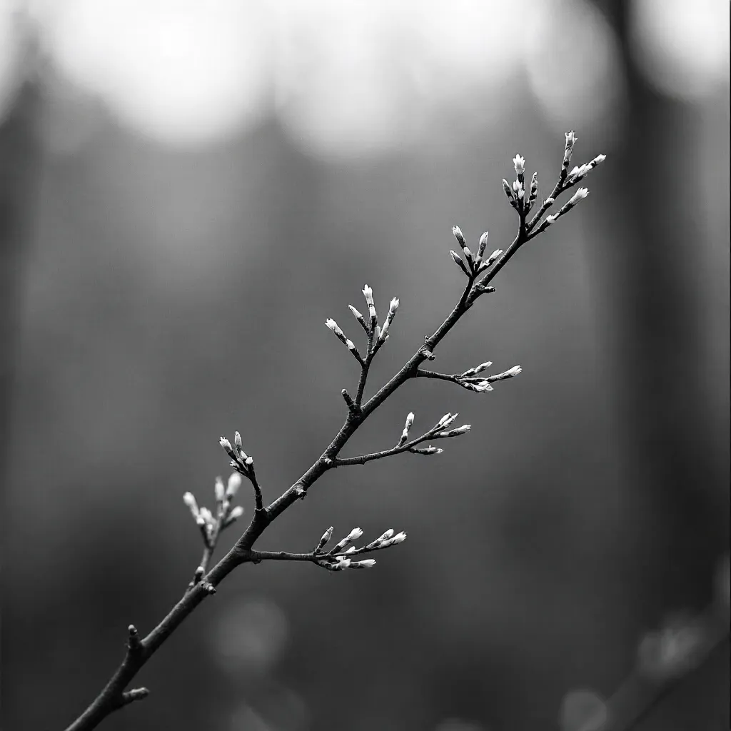 Delicate Black-and-White Branches Against Soft Blur