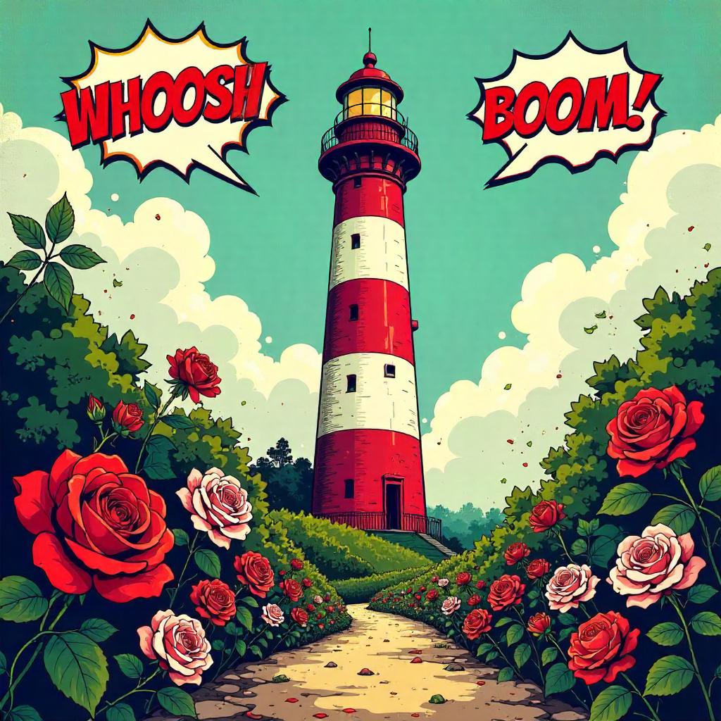 Lighthouse in a Comic Rose Garden