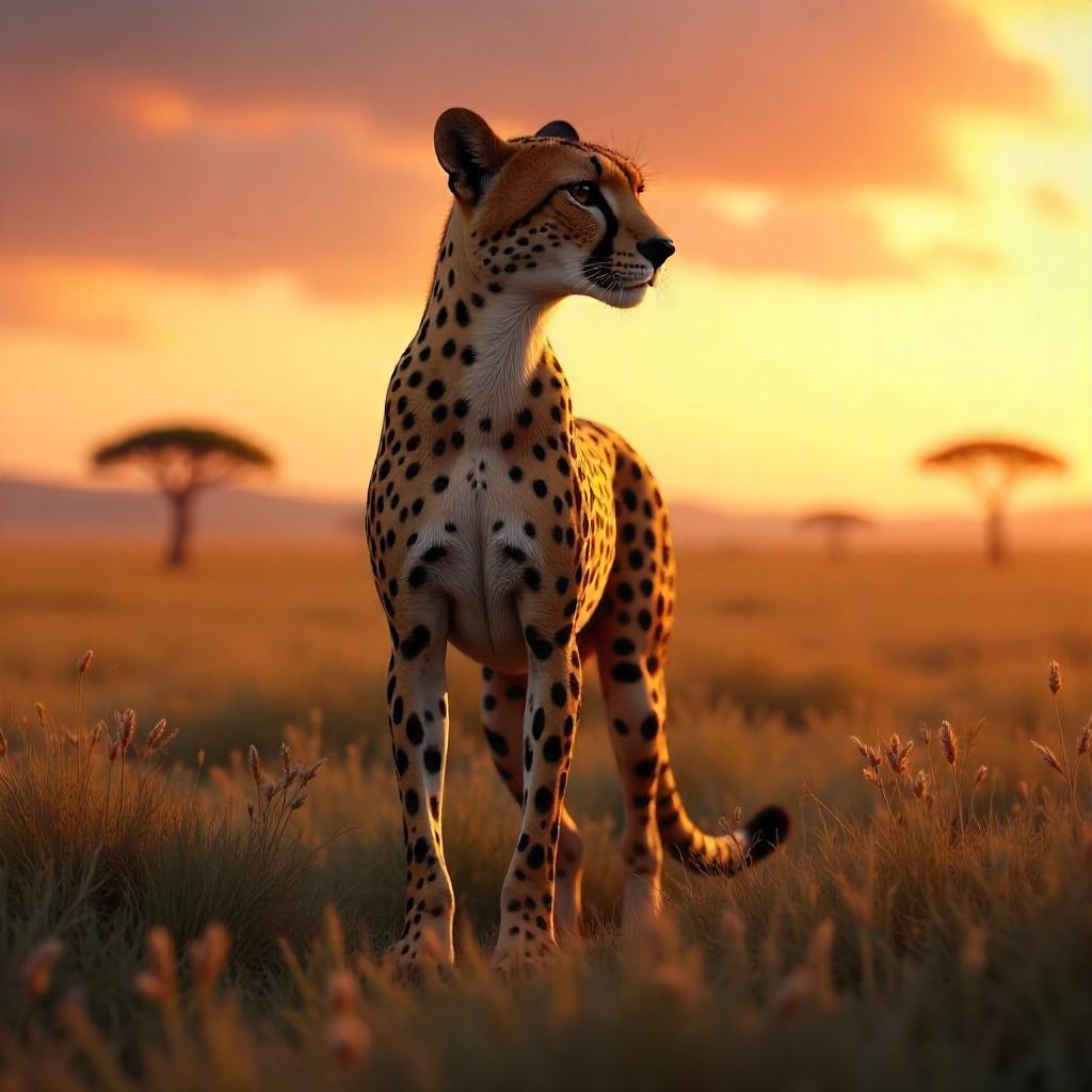 Cheetah at Sunset: A 3D Rendered Moment