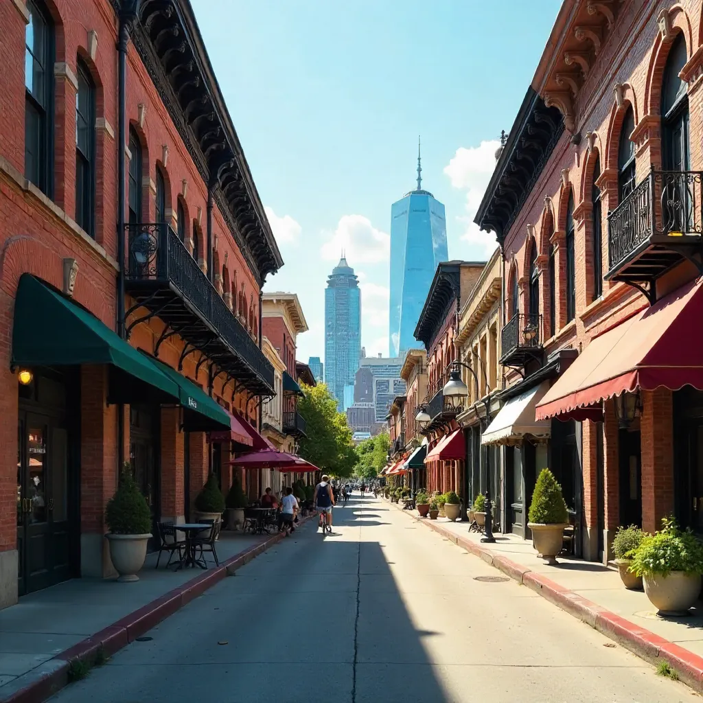 Charming Houston Downtown Historic Streetscape in Sunlight