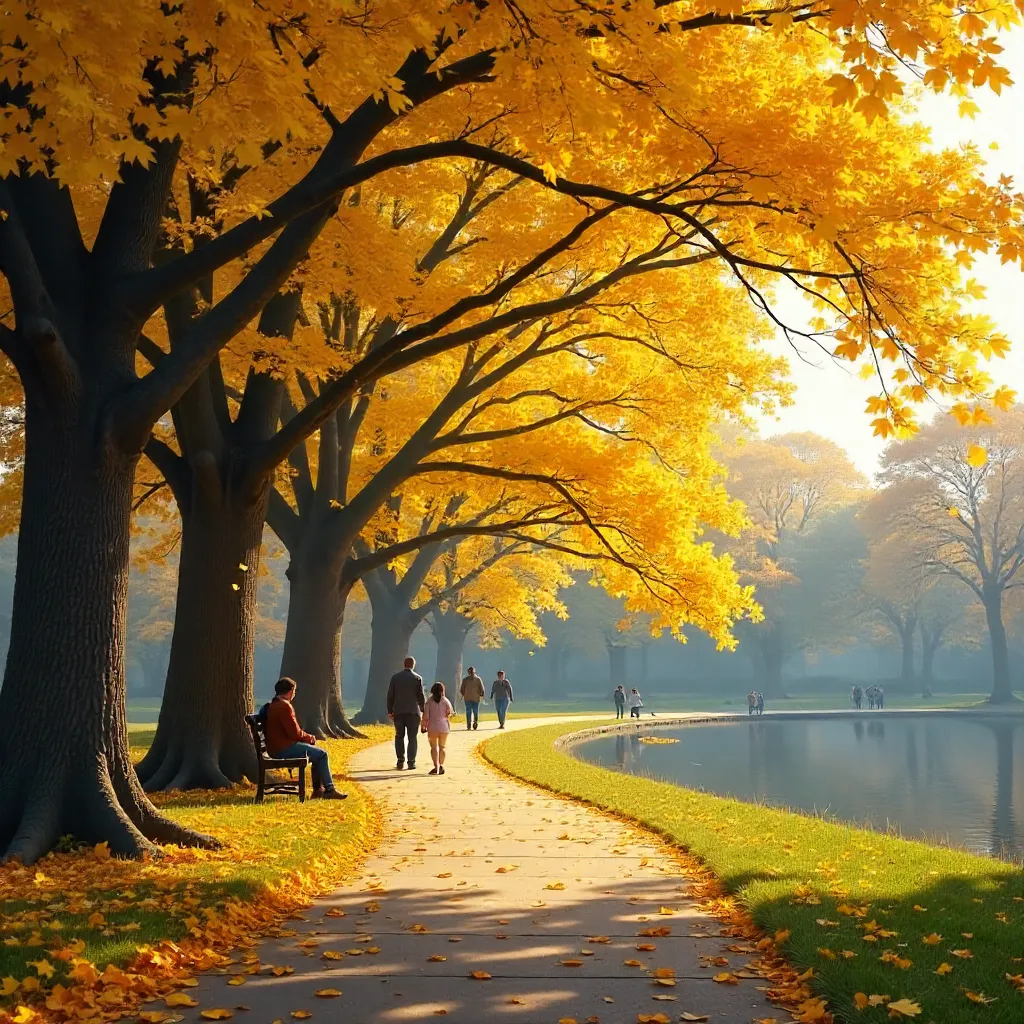 Golden Ginkgo Park: A Serene Autumn Scene
