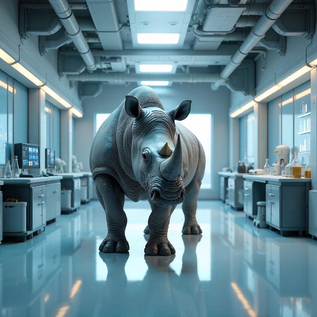 Rhino in a Futuristic Laboratory - 3D Render