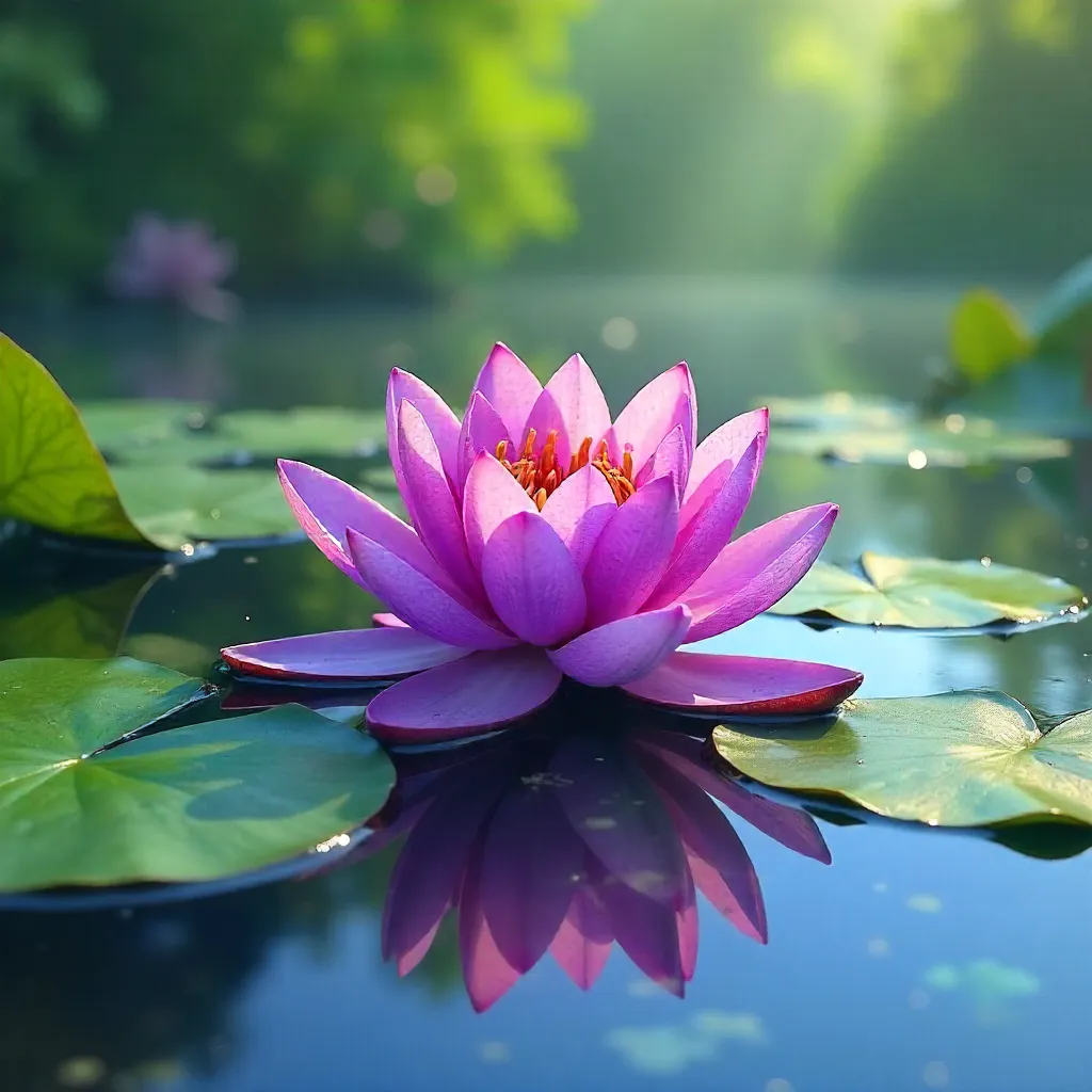 Tranquil Purple Water Lily on a Serene Pond