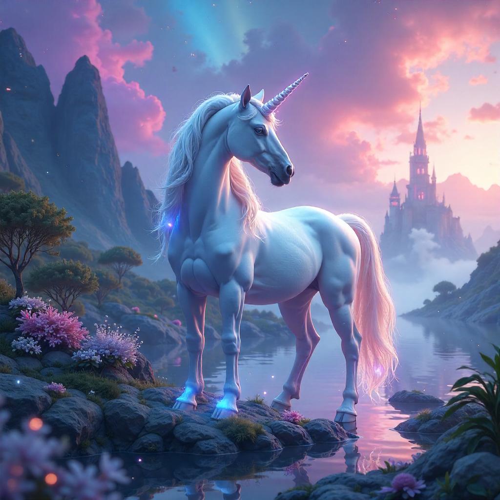 Celestial Unicorn in a Luminous Magical Realm