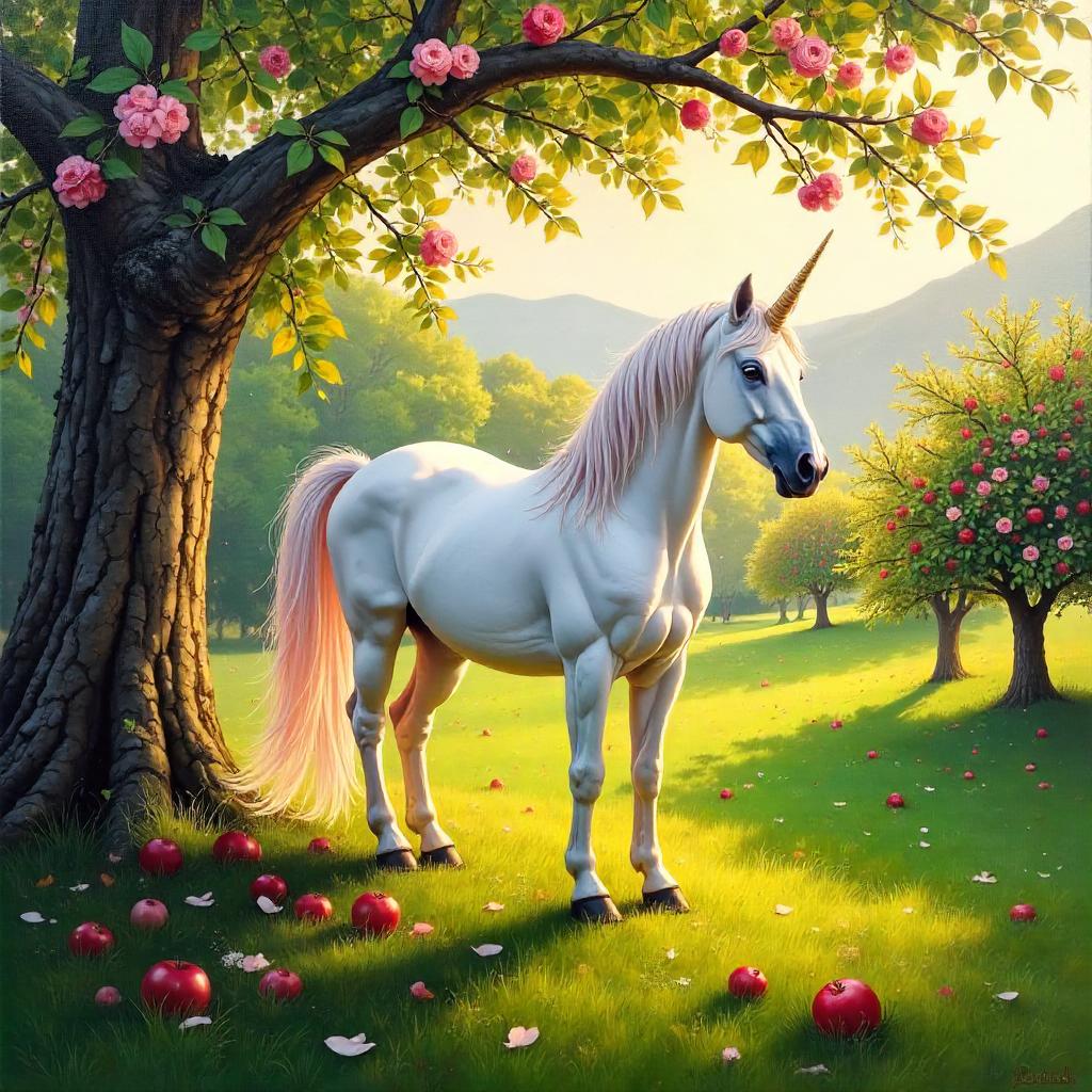 Orchard Unicorn in an Oil Painting