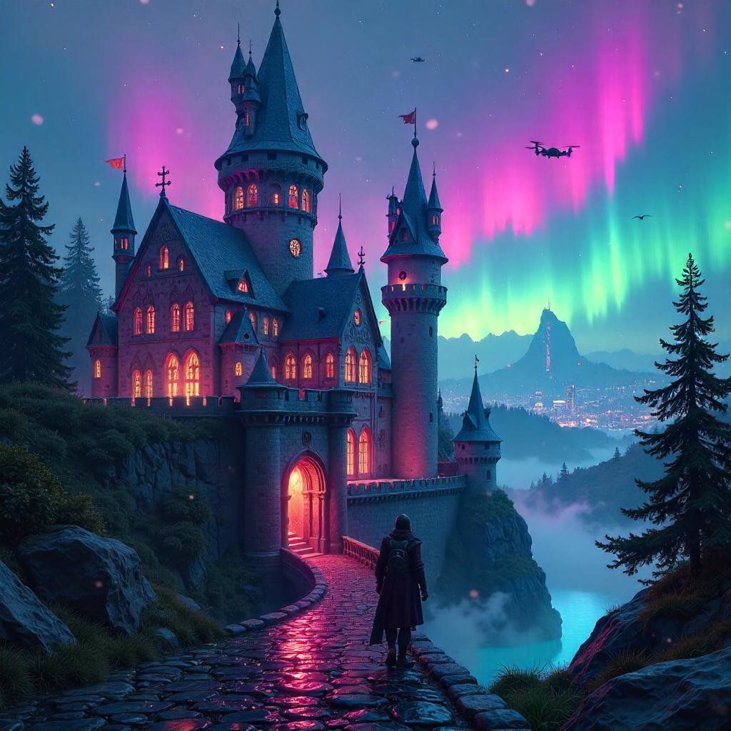 Aurora Over the Enchanted Cybercastle
