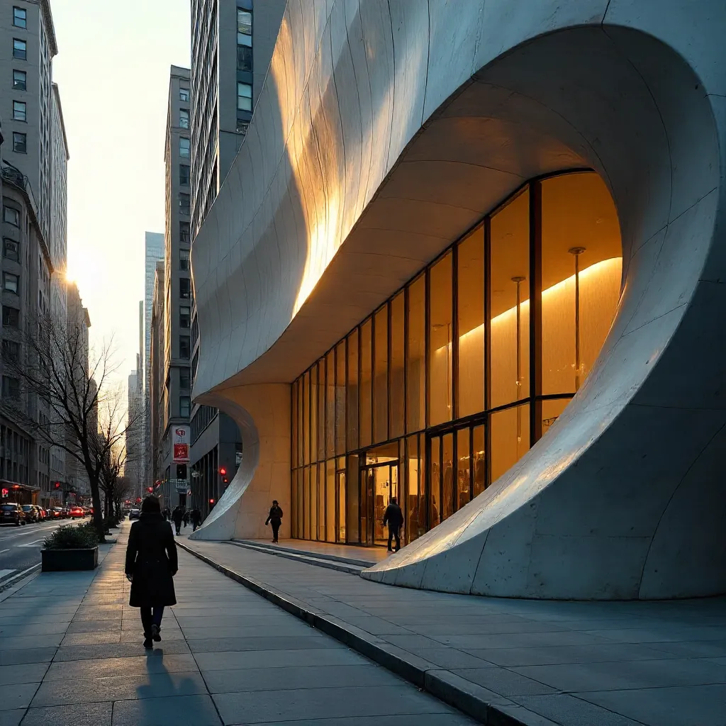 Lone Figure Against a Striking Modern Facade