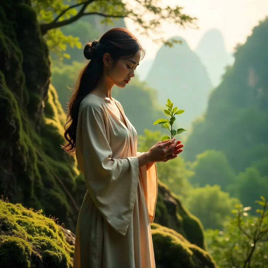 Peaceful forest moment in Hà Giang, holding a plant