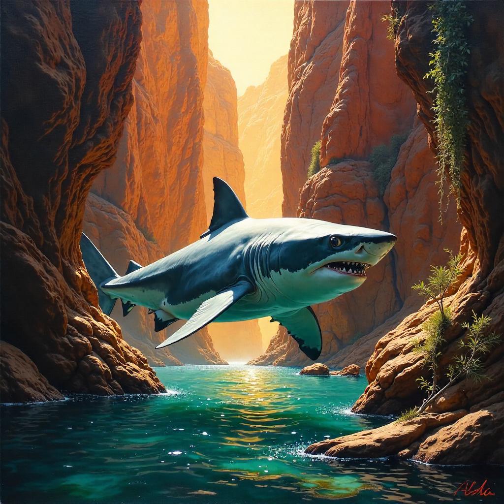 Shark in an Enchanted Canyon — Oil Impasto