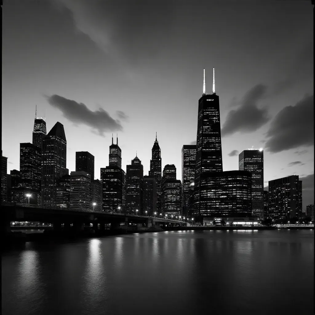 Monochrome Chicago Skyline at Twilight