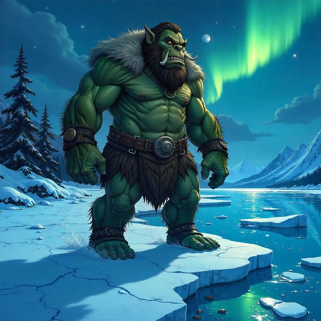Anime Troll on a Frozen Lake Under Moonlight