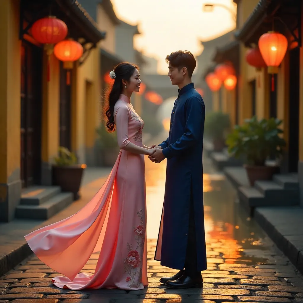 Ao Dai Couple in Hội An: Heritage in Lantern Light