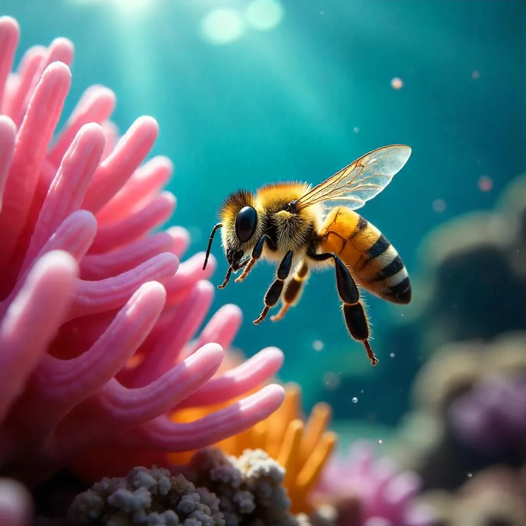 Photorealistic Bee in a Vibrant Coral Reef