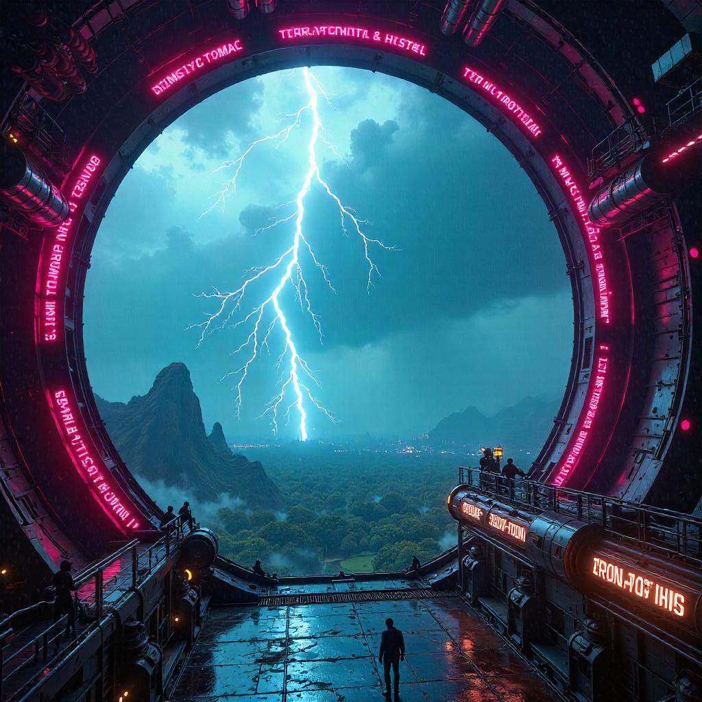 Lightning over a Cyberpunk Terraforming Station