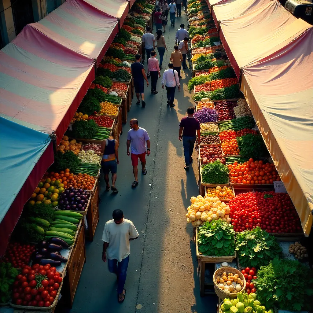 Aerial Market: Colorful Fresh Veggie Parade