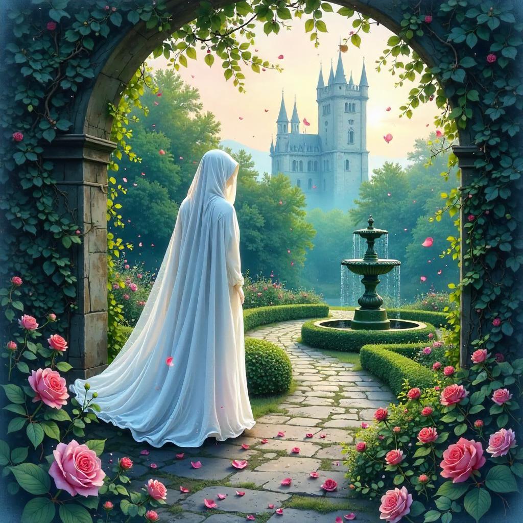 Specter in the Castle Gardens, Watercolor Dream