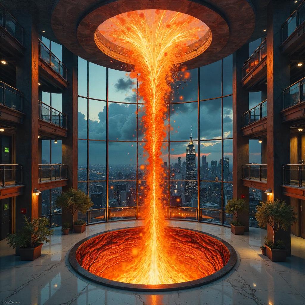 Volcano in the Skyscraper Atrium - An Oil Painting