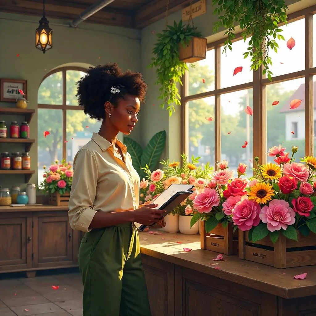 Concept Art: Young Black Woman in a Floral Shop