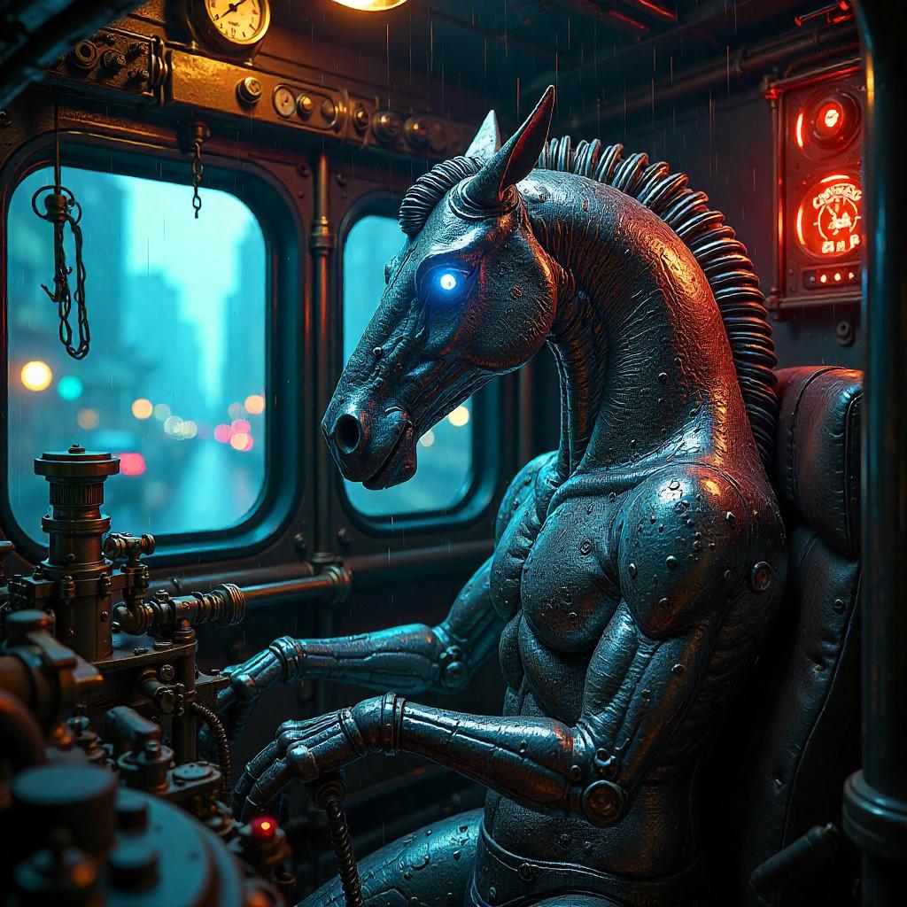 Neon Kelpie in a Steam-Driven Engine