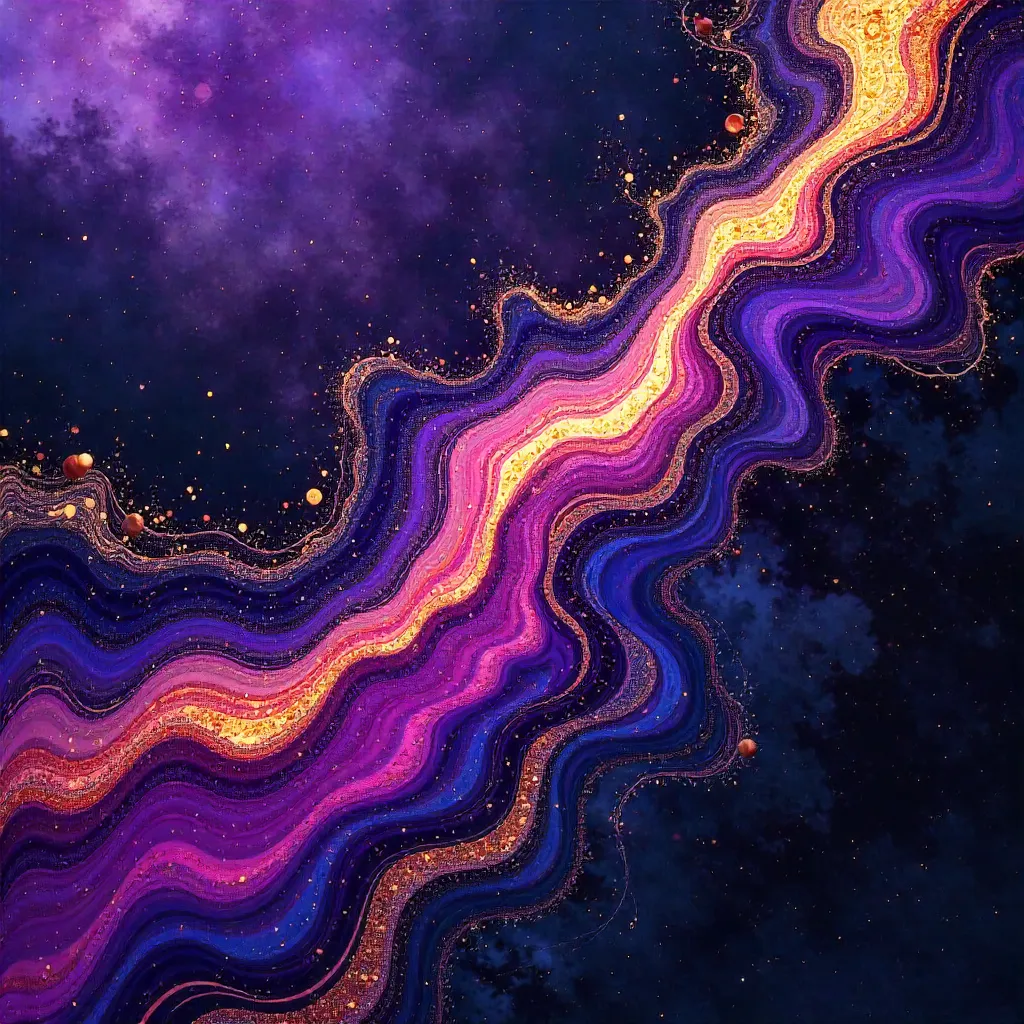 Vibrant Purple-Gold Fluid Motion: Dynamic Abstract