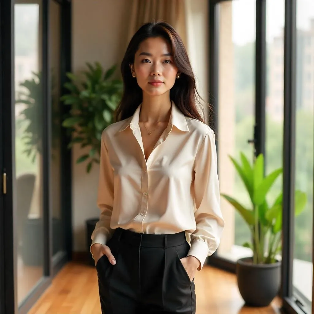 Elegant Asian Woman in a Modern Apartment