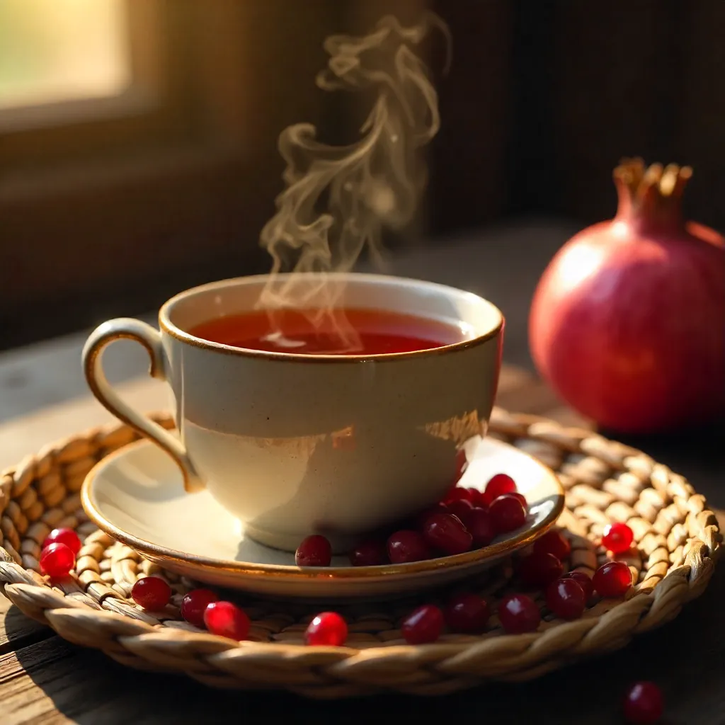 Warm Pomegranate Tea on a Wicker Basket