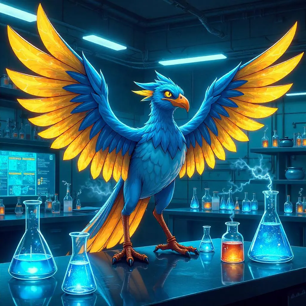 Thunderbird in a Neon Anime Laboratory