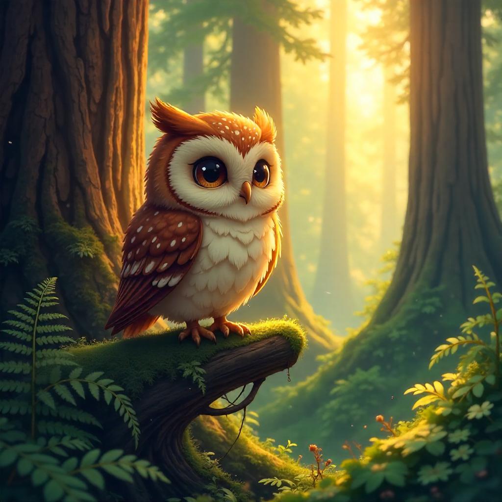 Anime Owl in a Majestic Redwood Forest