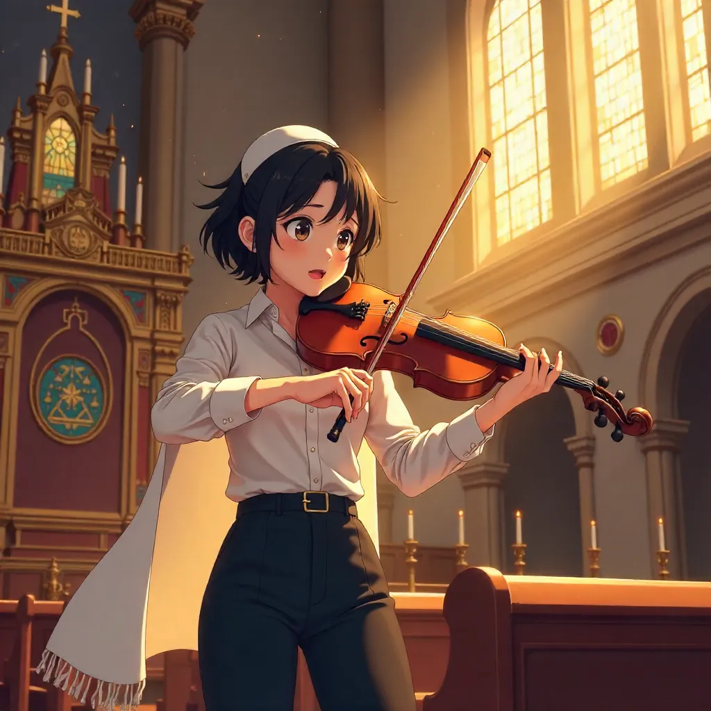 Anime Musician in a Sacred Synagogue