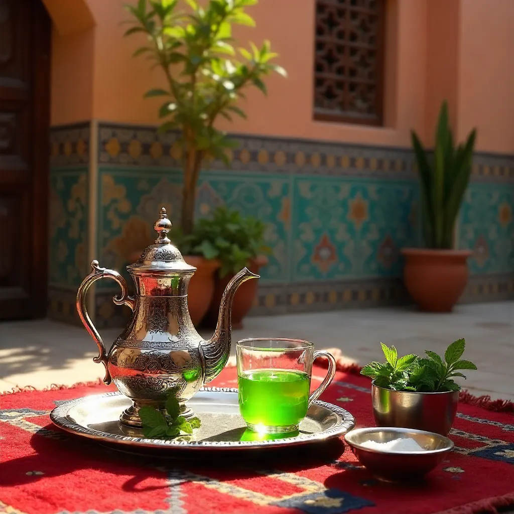Mint Tea on a Red Rug in Fès, Morocco