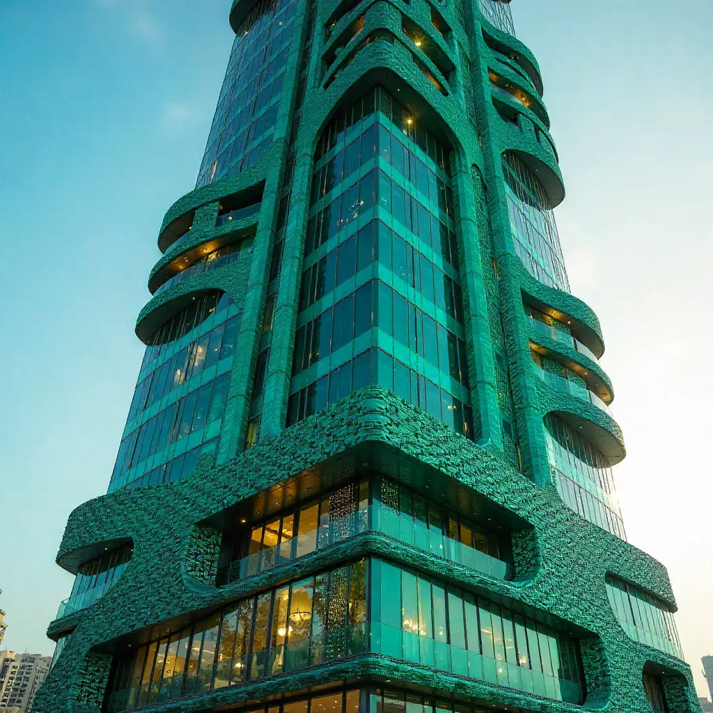 Dubai High-Rise Facade with Green Accents