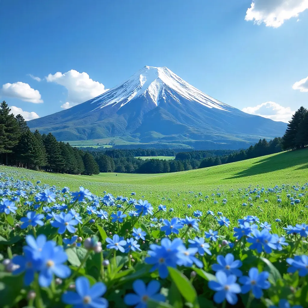 Blue-Flowered Foreground with Mount Fuji in Spring