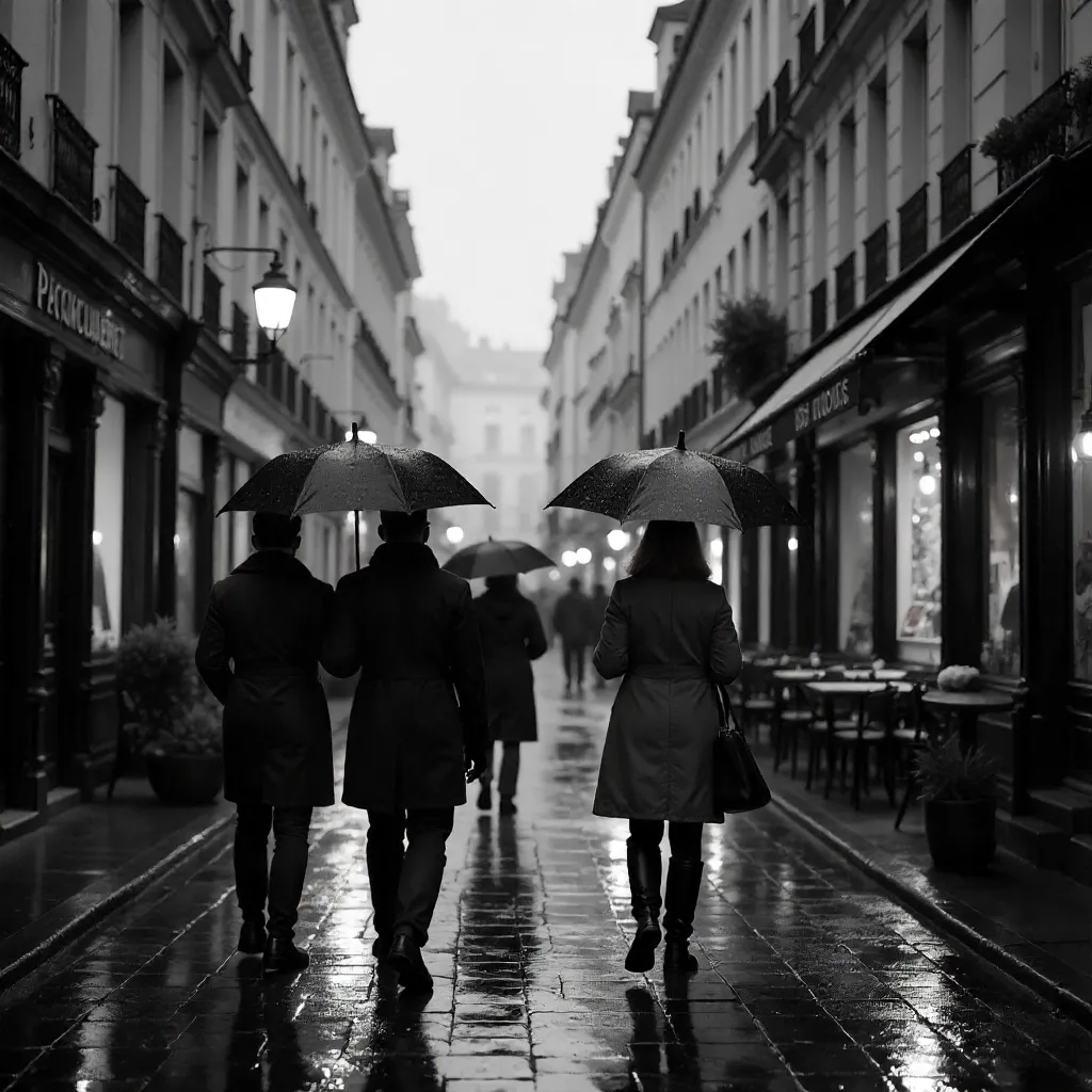 Monochrome Rainy Day on a French Street